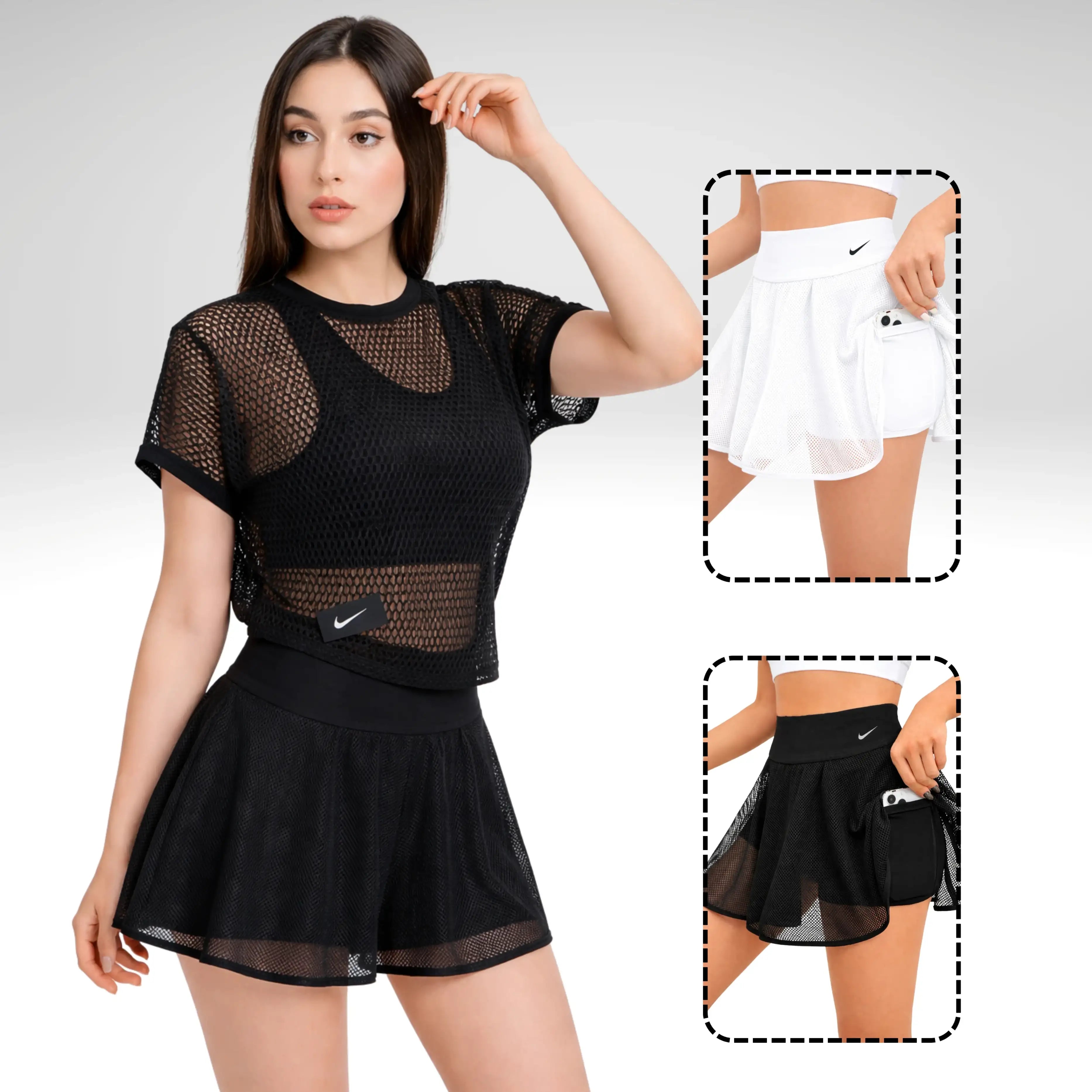 تنورة مثقبة مع شورت داخلي